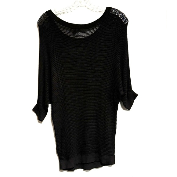 EXPRESS Black Dolman 3/4 Sleeve Open Knit Net Mesh Stretch Sweater Top Sz Small - Picture 2 of 6